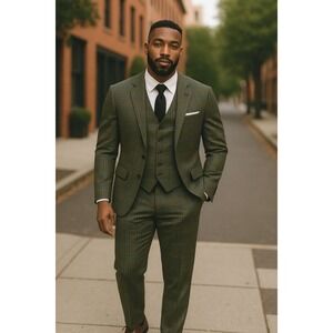 Alain Dupetit Slate Brown & Blue Plaid Three Piece Suit